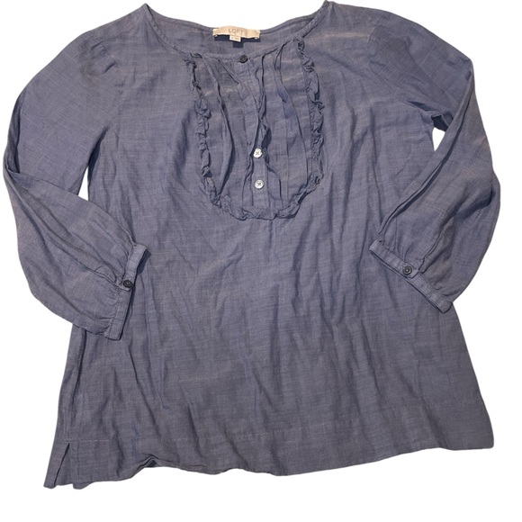 LOFT Tops - WOMEN'S ANN TAYLOR LOFT BLUE LONG SLEEVE HALF BUTTON DOWN SHIRT SIZE small